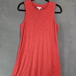 J Jill Womens XS Shift Sleeveless Midi Dress Red Cotton Blend Lagenlook Pockets